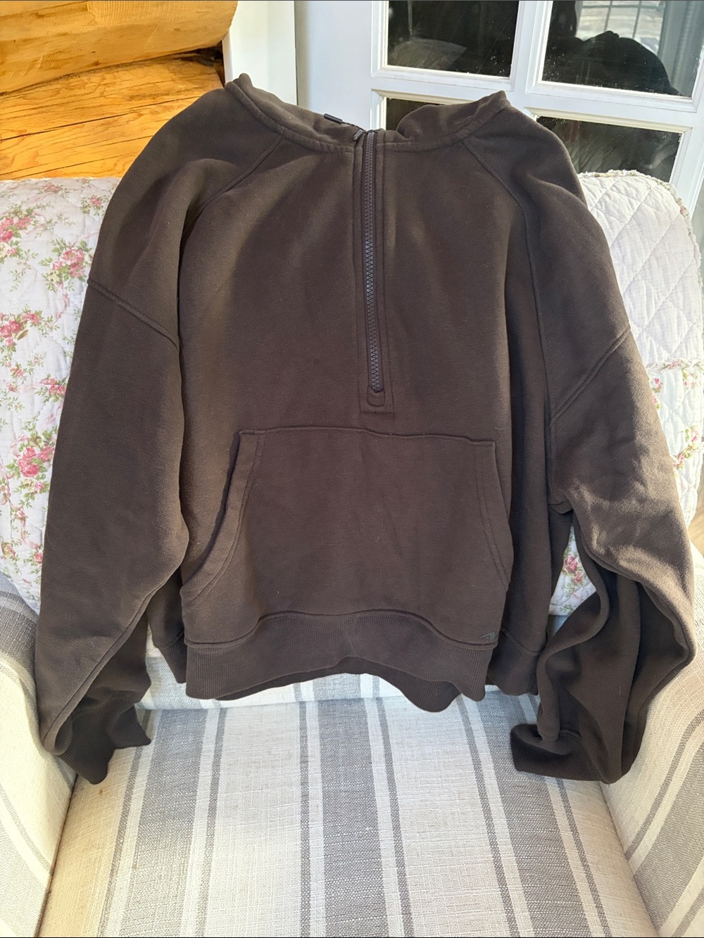 Womens Brown Half-Zip Pullover Sweatshirt